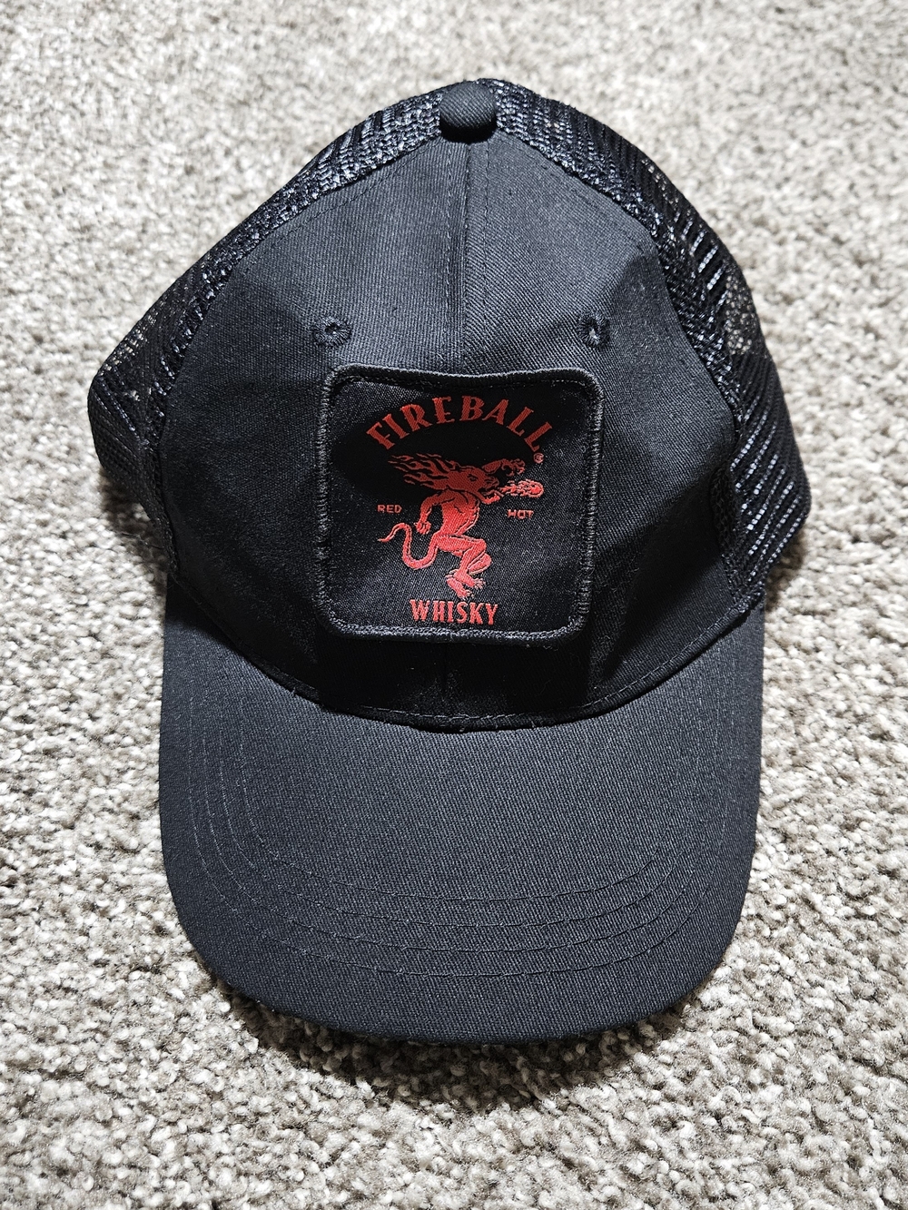 Fireball Whiskey Mesh Back Snapback Black Baseball Cap Drinking Party